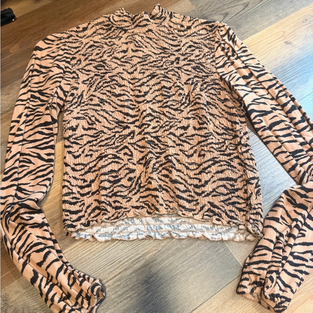 wild fable Peach and Black Zebra Mock Neck Long Sleeve Top